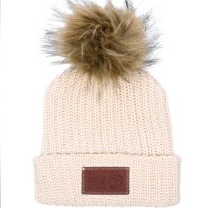 Love Your Melon natural cream Beige Knit Beanie with Brown Pom